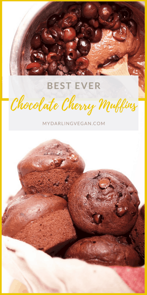 These vegan Double Chocolate Cherry Muffins are so quick and easy to make. And, bursting with chocolate and cherry in every bite, they are 100% delicious. Make them in under 30 minutes for a sweet morning pastry or chocolate afternoon snack.  