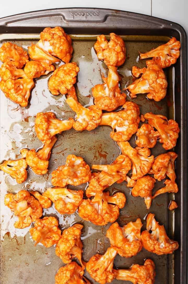 Roasted Cauliflower Florets on Baking Sheet