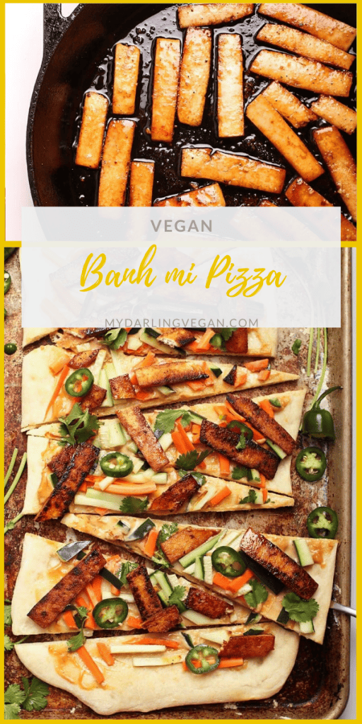 A culinary fusion of Italian and Vietnamese classics, this vegan Banh Mi Pizza is made with quick pickled cucumbers and carrots, seasoned tofu, and creamy Banh mi sauce.