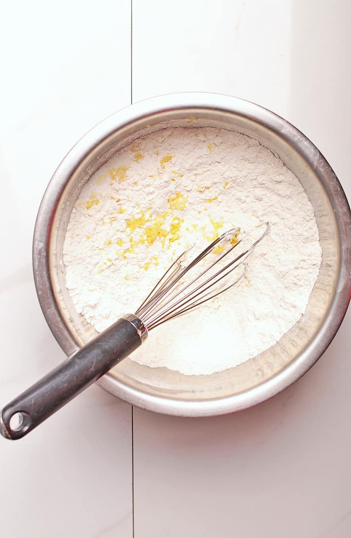 Flour and lemon zest in a bowl