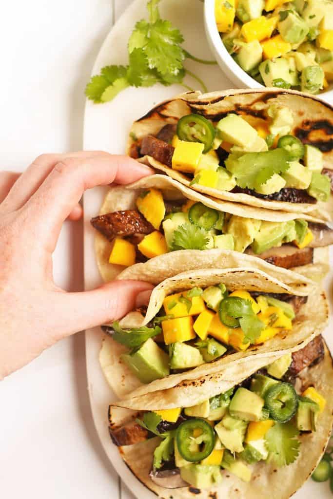 Mushroom tacos with mango salsa