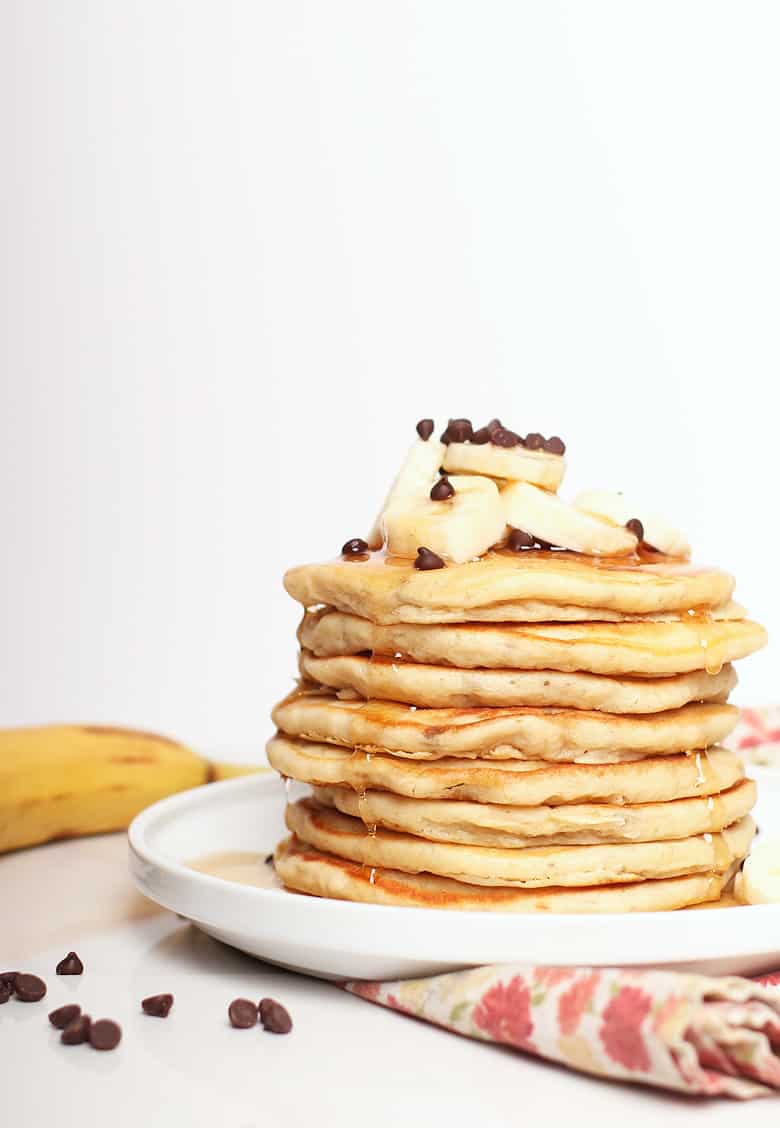 Stack of vegan banana pancakes