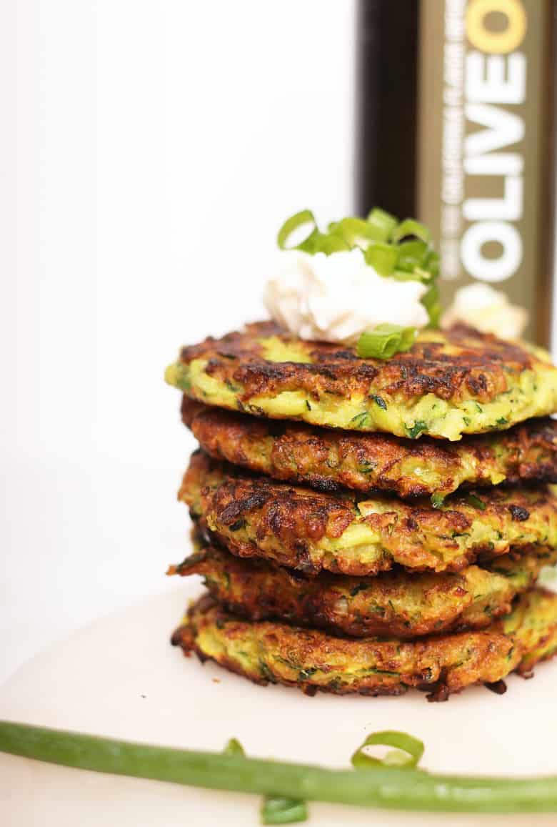 Stack of vegan zucchini fritters