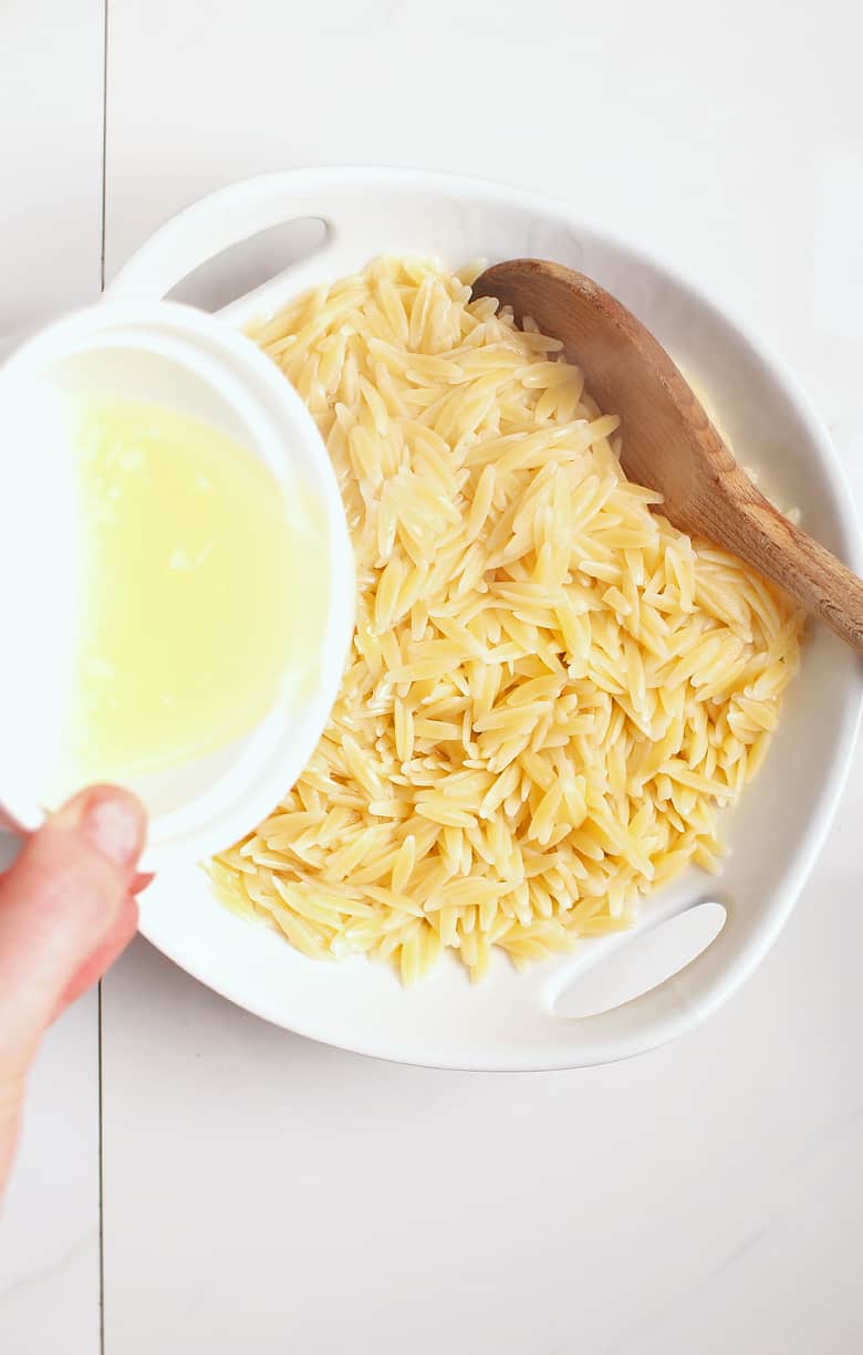 Orzo Pasta in a white bowl