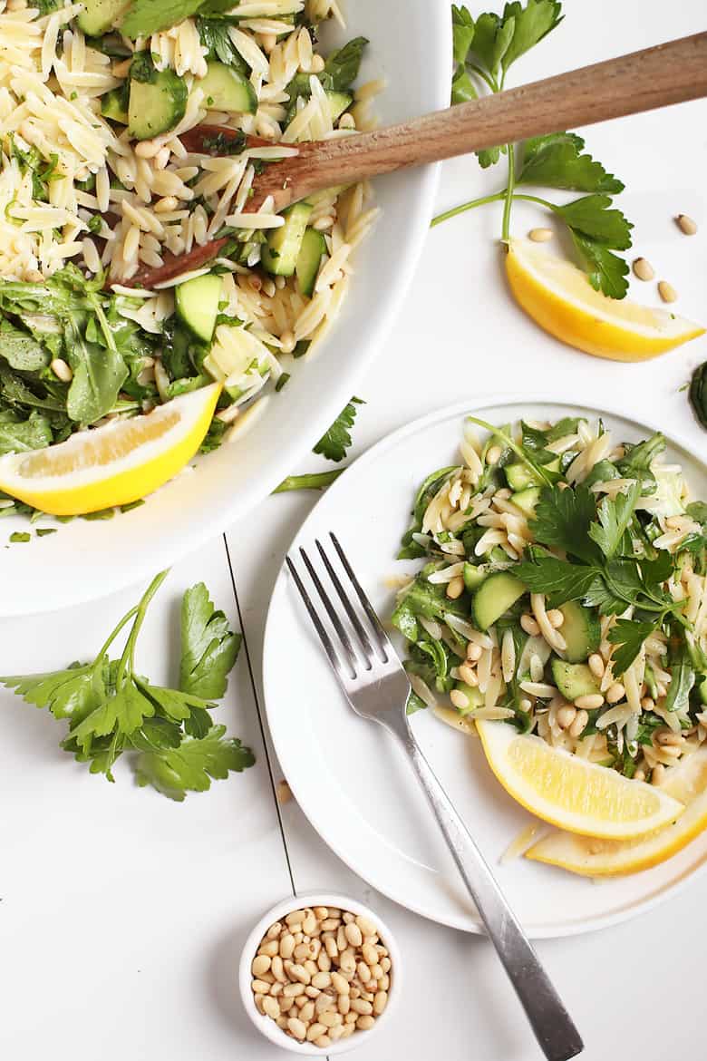 Finished salad on a white plate