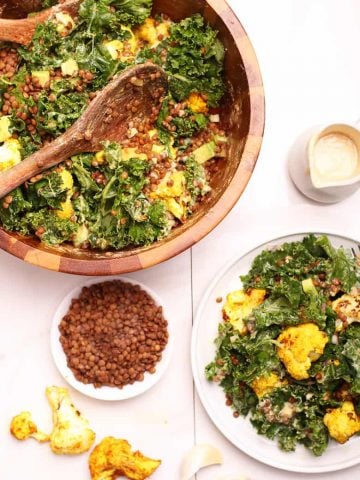 Kale Cauliflower Salad on a white plate