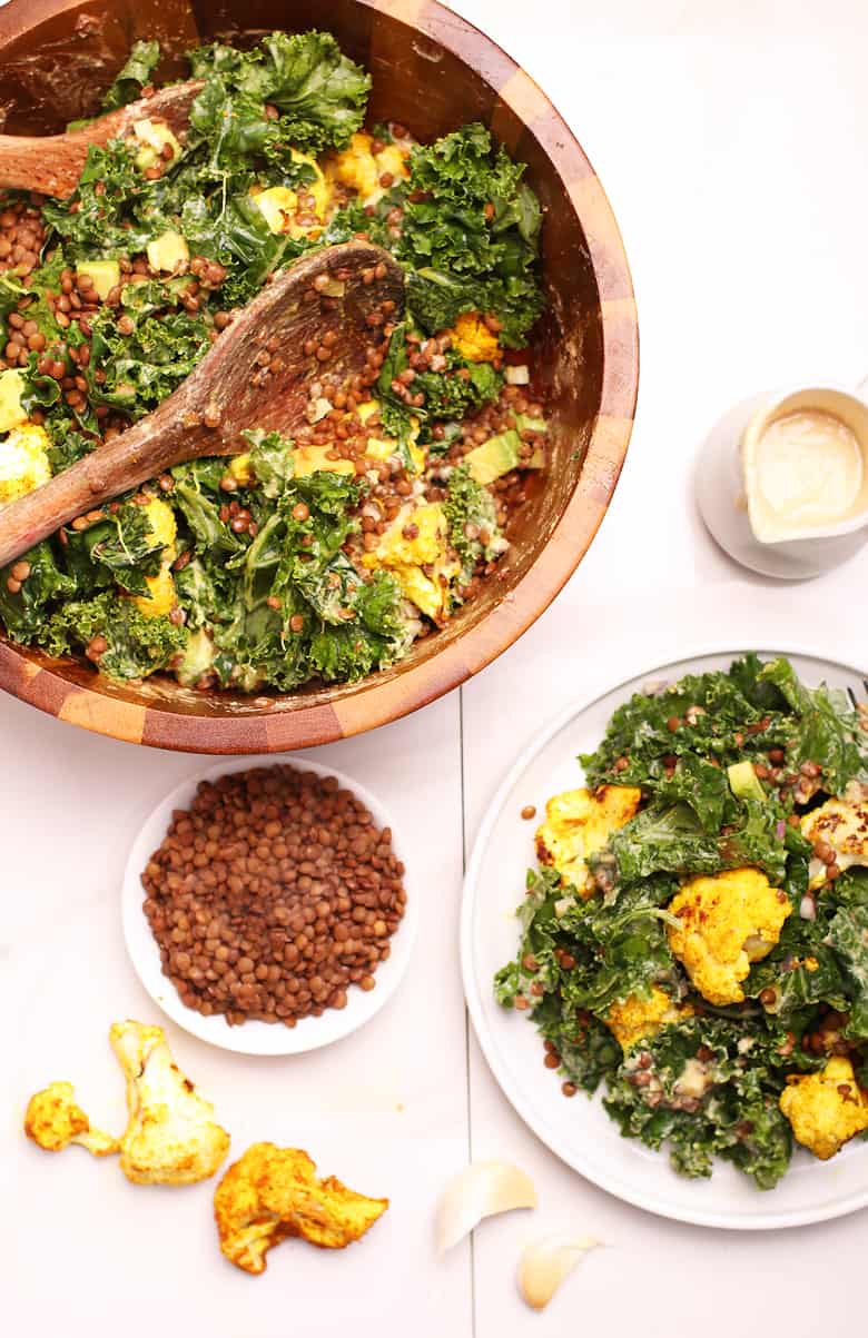 Kale Cauliflower Salad on a white plate