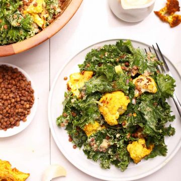 Kale Salad with Curried Cauliflower