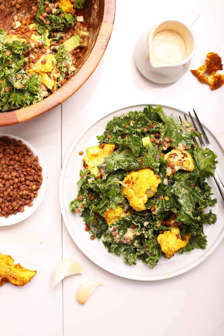 Kale Salad with Curried Cauliflower