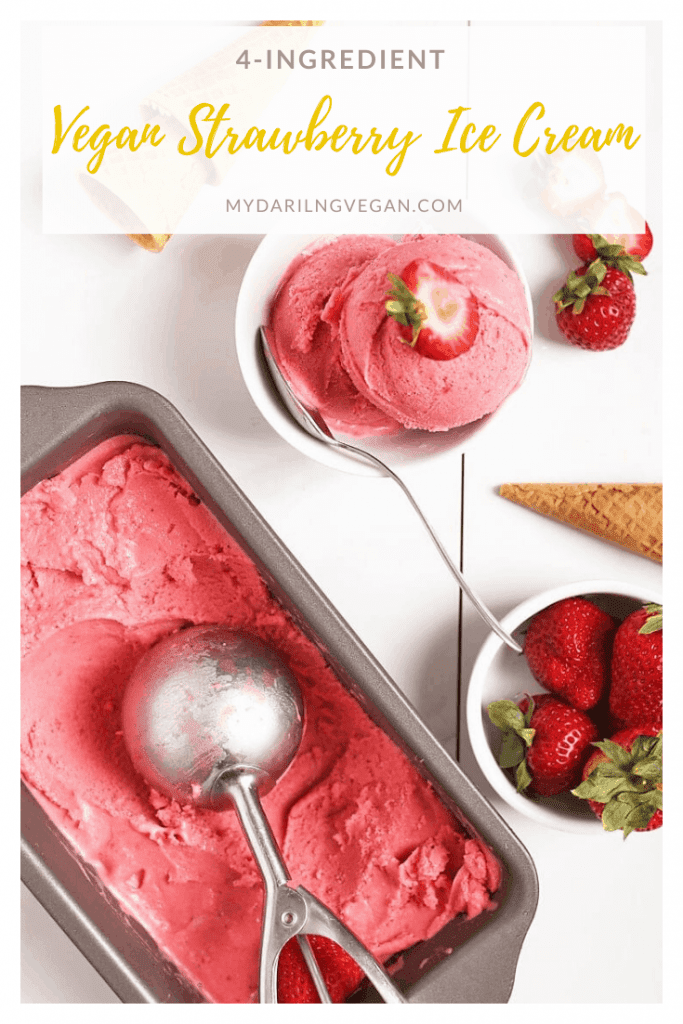 Make your own dairy-free ice cream at home with this vegan strawberry ice cream. Made with just 5 ingredients for a delicious and refreshing summertime dessert. 