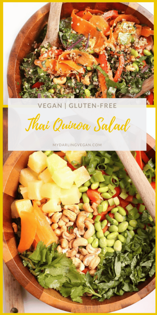 Enjoy this vegan and gluten-free Thai Salad. Tossed with pineapple, carrots, and bell peppers and dressed with Spicy Peanut Sauce for a wholesome and satisfying meal that everyone will love.