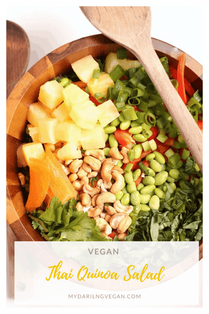 Enjoy this vegan and gluten-free Thai Salad. Tossed with pineapple, carrots, and bell peppers and dressed with Spicy Peanut Sauce for a wholesome and satisfying meal that everyone will love.