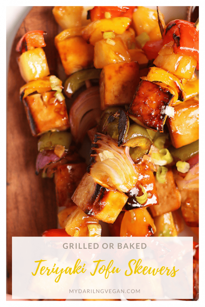 Sweet and savory Rainbow Teriyaki Tofu Skewers made with marinated tofu, pineapple chunks, and bell peppers. Grilled or baked, these delicious skewers are vegan, gluten-free, and 100% DELICIOUS!