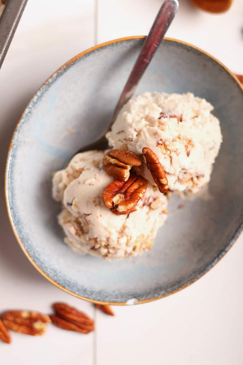 Vegan Butter Pecan Ice Cream in a bowl