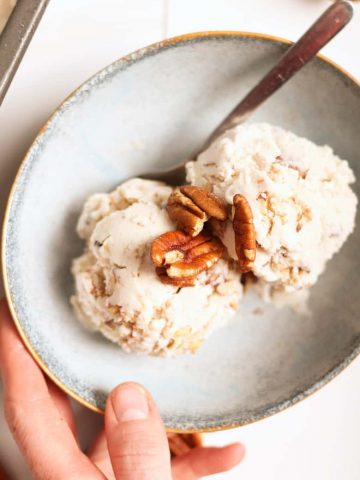 Butter pecan ice cream in bowl