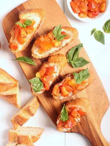 Tomato Bruschetta on a cutting board