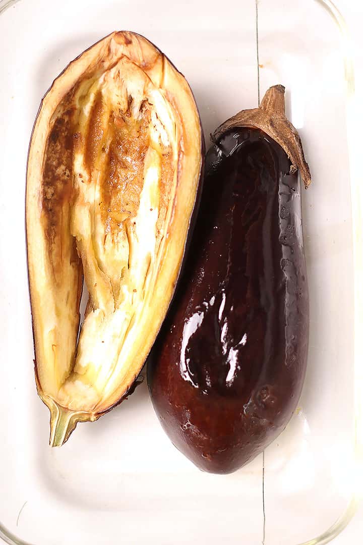 Eggplant cut in half