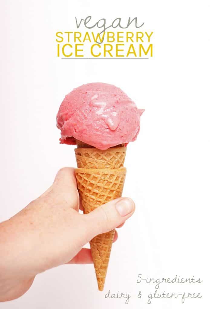 Make your own dairy-free ice cream at home with this vegan strawberry ice cream. Made with just 5 ingredients for a delicious and refreshing summertime dessert. 