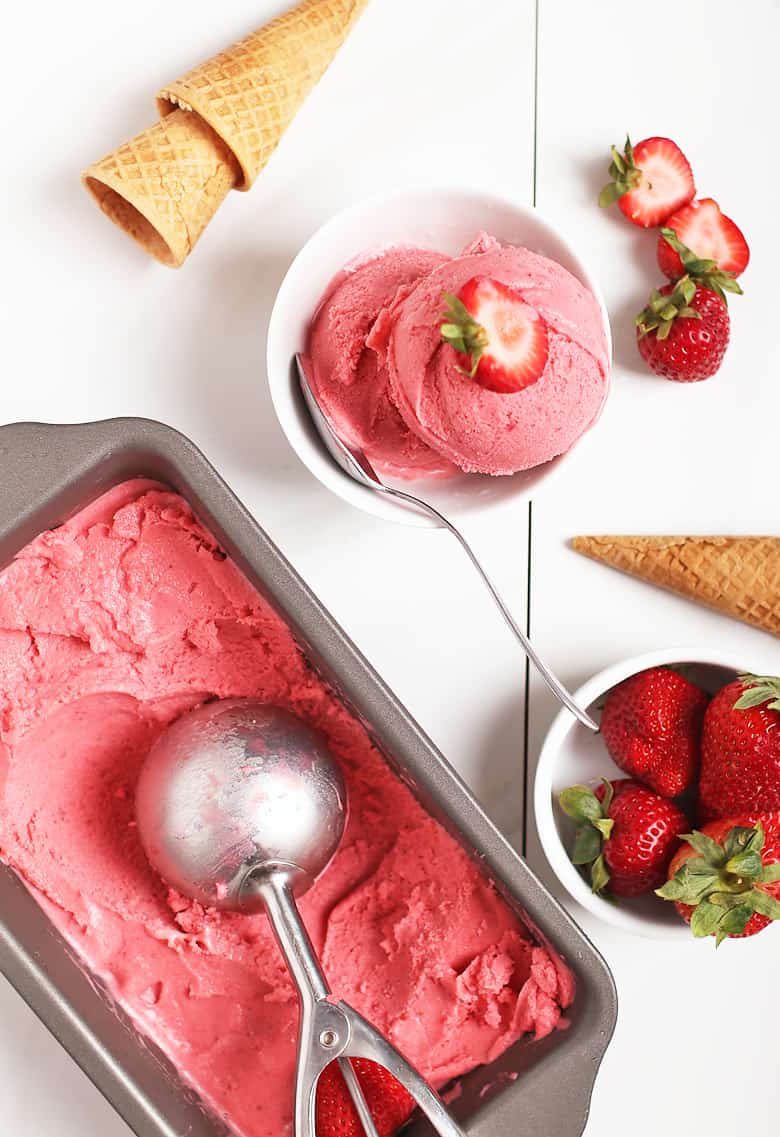 Strawberry ice cream on white background
