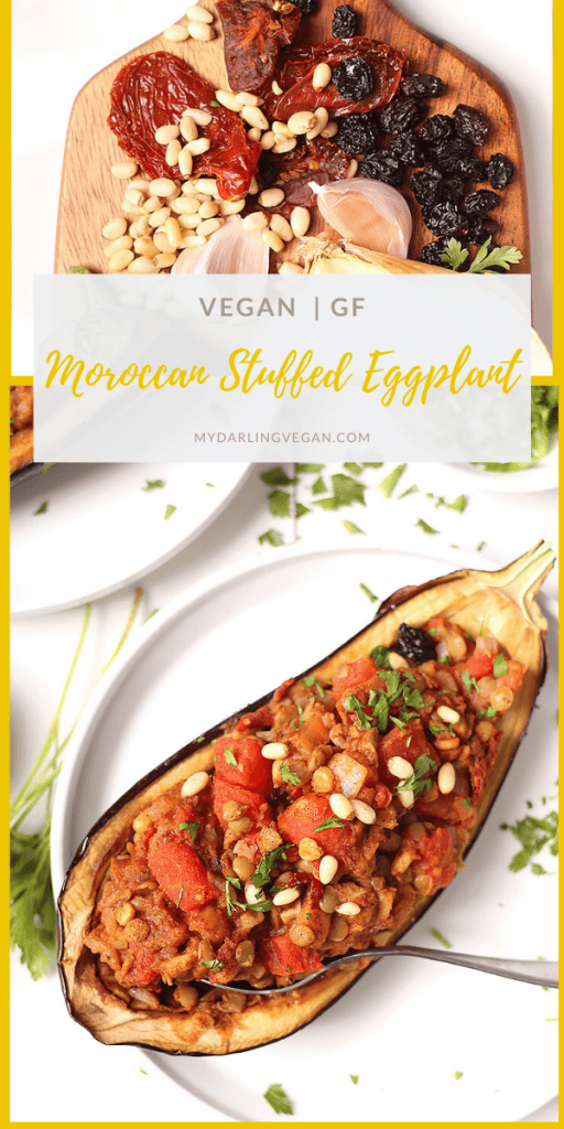 These Moroccan Stuffed Eggplant are bursting with flavor! Filled with lentils, tomatoes, and the perfect blend of spices, this is a vegan and gluten-free meal that elevates dinner to a whole new level.  