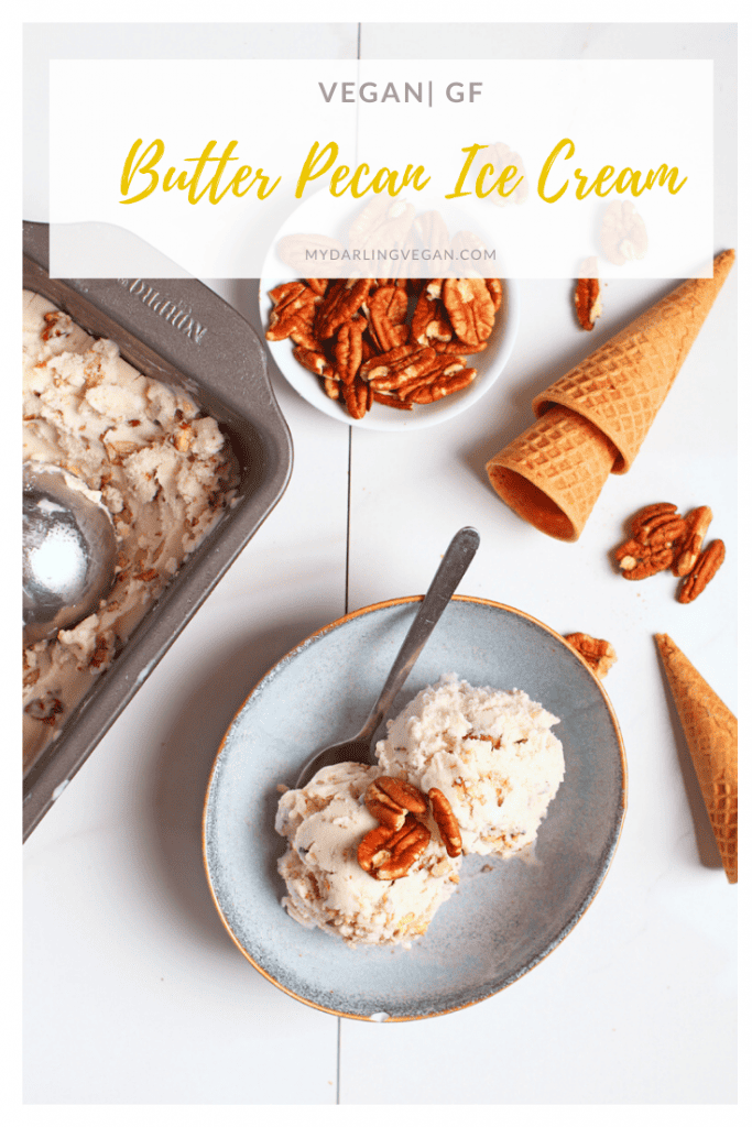 A rich and creamy vegan butter pecan ice cream made with a frozen coconut base and filled with buttered pecans for a healthier spin on a classic favorite. Made with just 6 ingredients! 