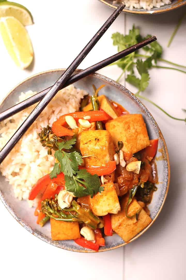 Coconut curry with chopsticks