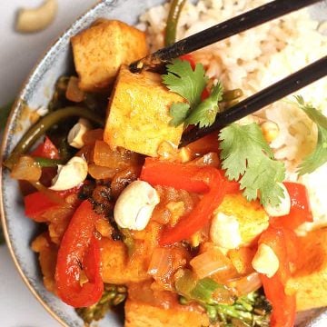 Coconut curry with tofu over rice