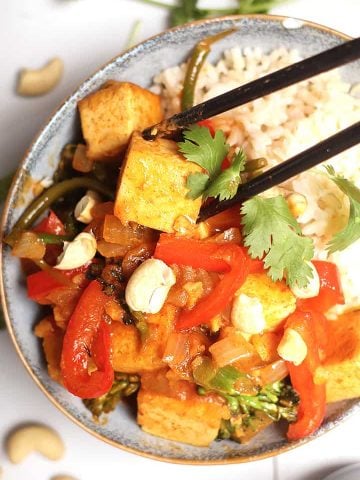 Coconut curry with tofu over rice