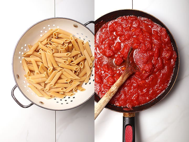 Penne pasta and tomato sauce