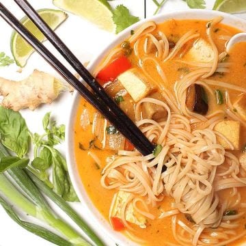 Thai Noodle Soup with chopsticks