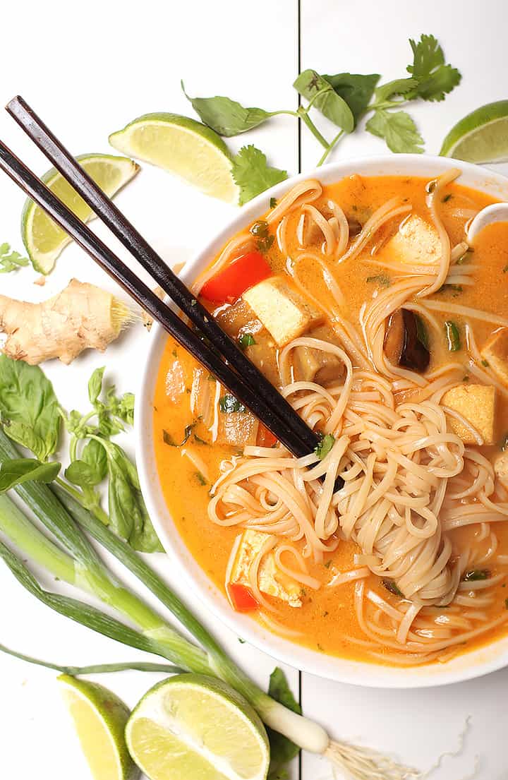 Thai Noodle Soup with chopsticks