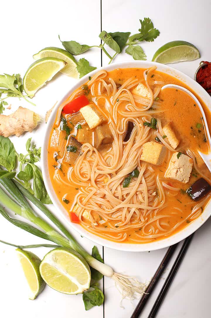 Thai Noodle Soup in white bowl