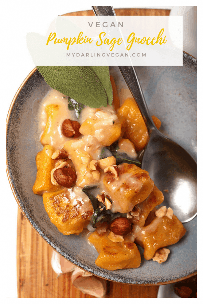 A deliciously autumnal meal, this vegan pumpkin gnocchi is unbelievable! Pillowy pumpkin pasta covered in rich and creamy sage garlic sauce for the perfect cozy meal. Vegan and soy-free! 