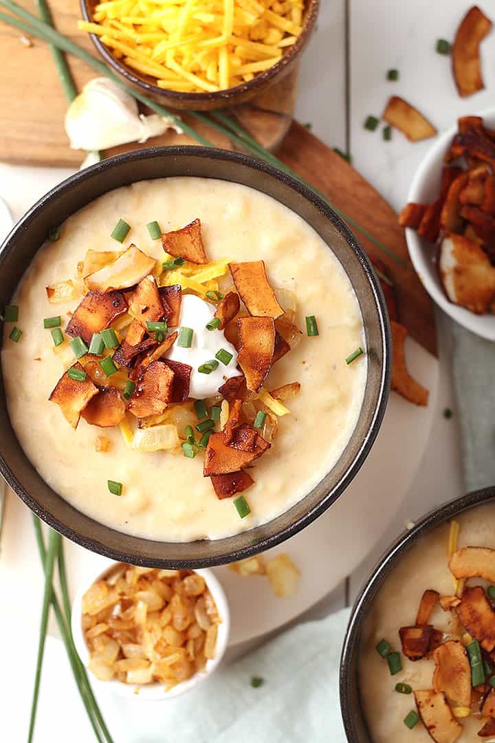 Vegan Potato Soup with Coconut Bacon