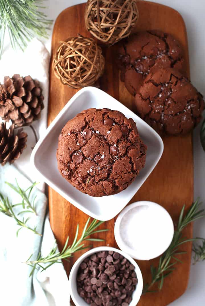 Salted Chocolate cookies on wooden board