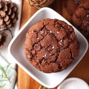 Salted Chocolate Rosemary Cookie on wooden board