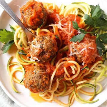 Eggplant meatballs on a fork