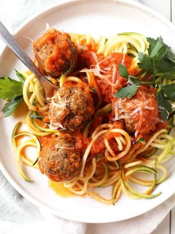 Eggplant meatballs on a fork