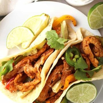 Vegan Chicken Fajitas on white plate