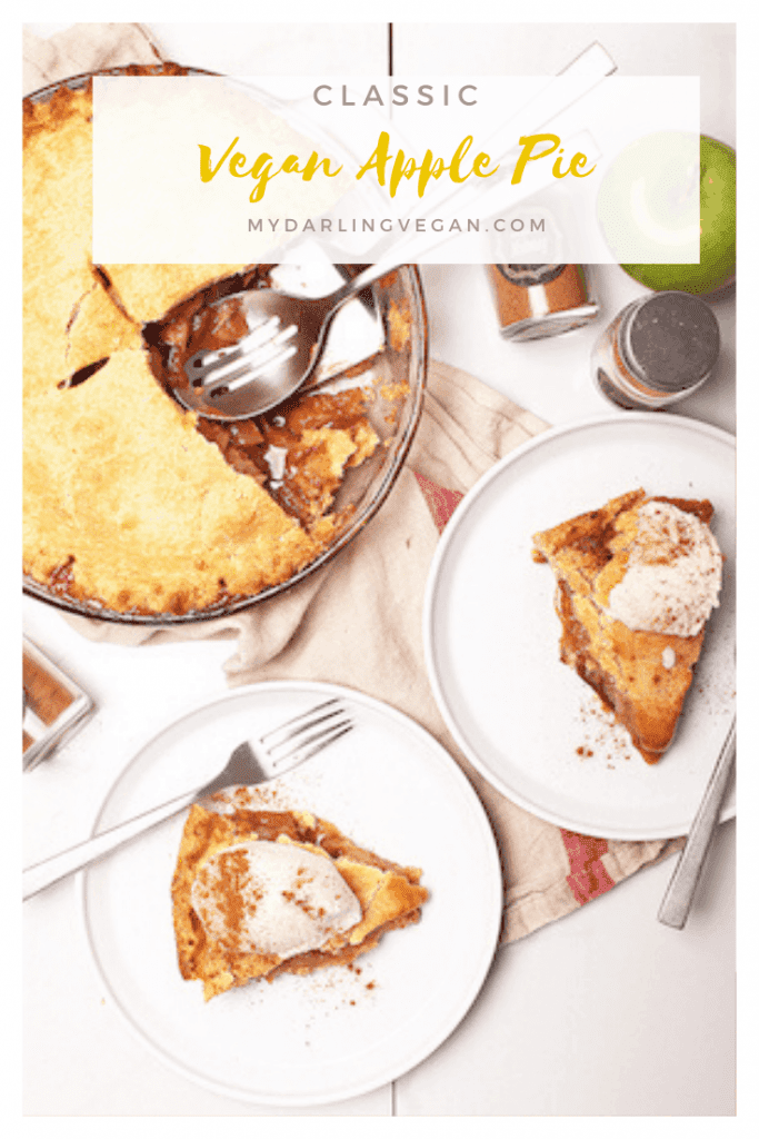 This classic vegan apple pie is the perfect sweet and tart filling baked inside a buttery crust. The filling can be made in advance for a quick and easy fall dessert the whole family will love.