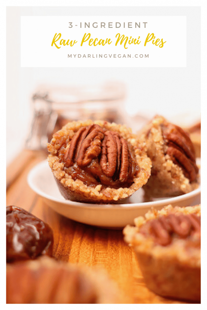 Raw Pecan Pie Tartlets made with just three ingredients! That's right, this decadent dessert is made from walnuts, dates, and pecans alone for a vegan, gluten-free, refined sugar-free, and wholesome holiday dessert.