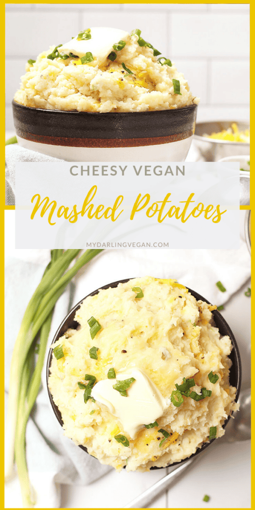 Classic cheesy vegan mashed potatoes are a must-have at your holiday table this year. Made with russet potatoes, garlic, chives, and melty, stretchy vegan shreds from Daiya, everyone is going to love this holiday side dish.