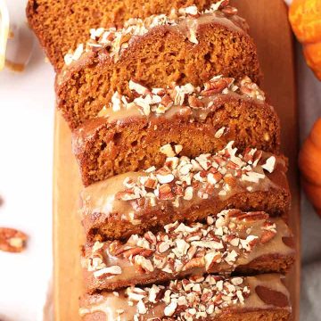 Vegan pumpkin bread cut into slices