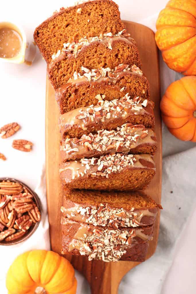 Sliced vegan pumpkin bread