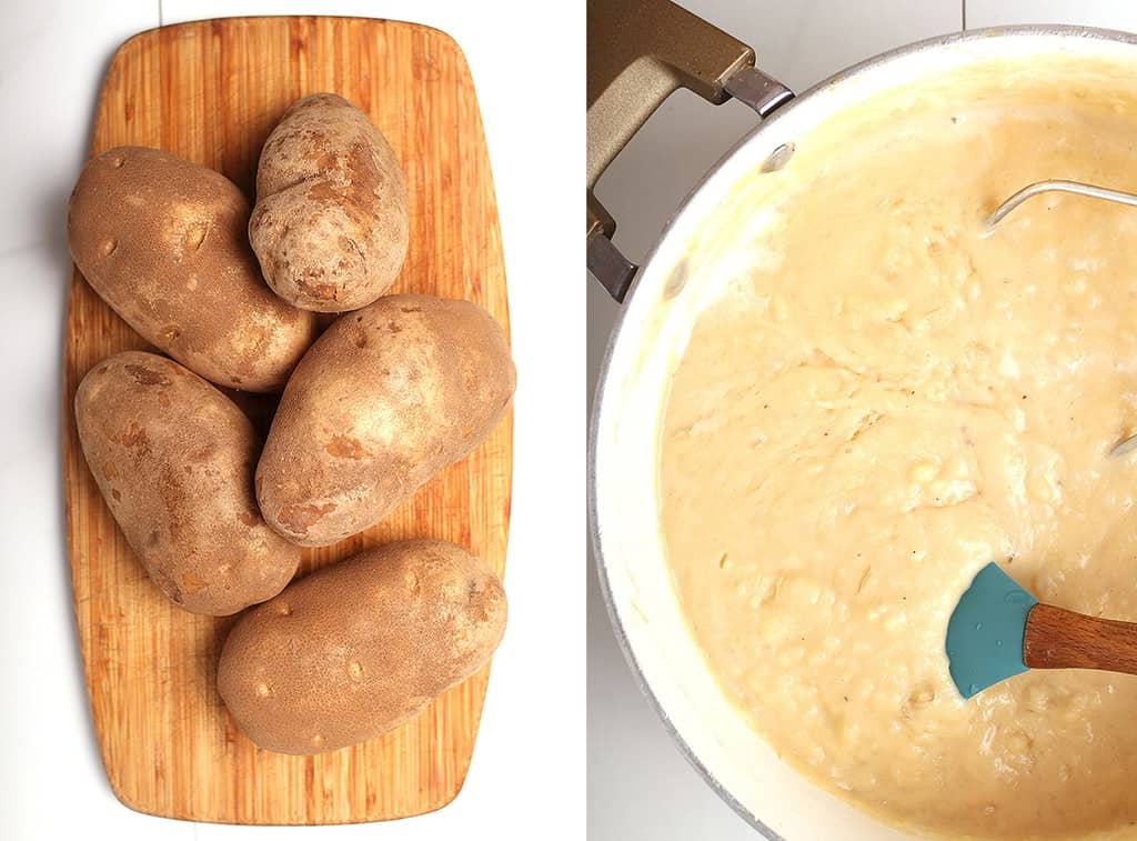 Russet Potatoes on a cutting board