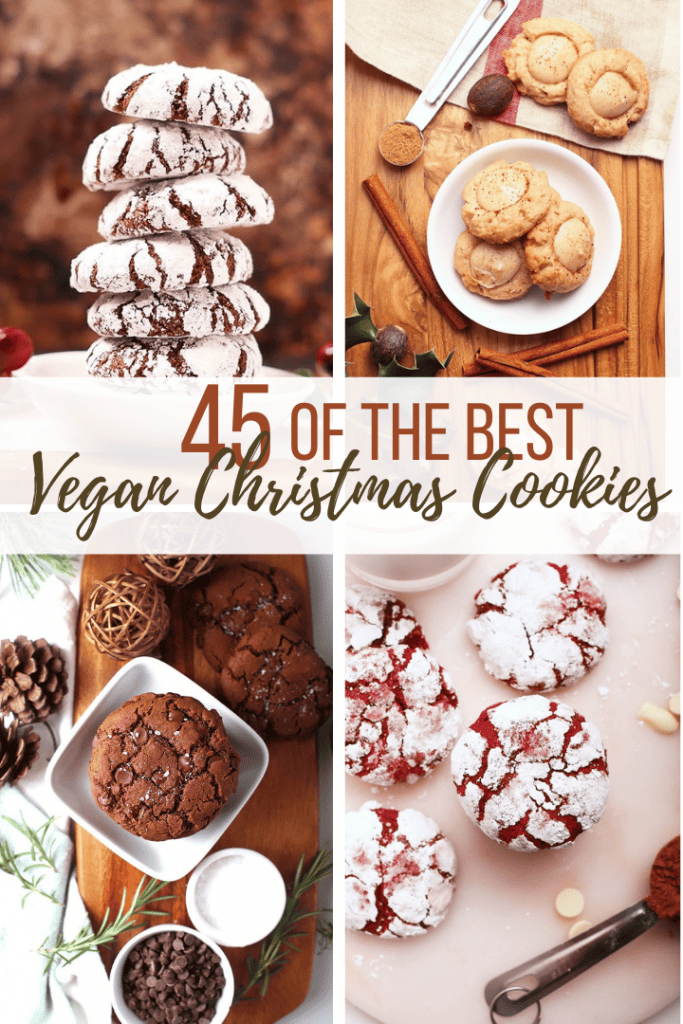 45 Vegan Christmas Cookie recipes for all your holiday get-togethers this year. From gingerbread to chocolate crinkle cookies, to eggnog thumbprints, you'll find a cookie for every occasion.