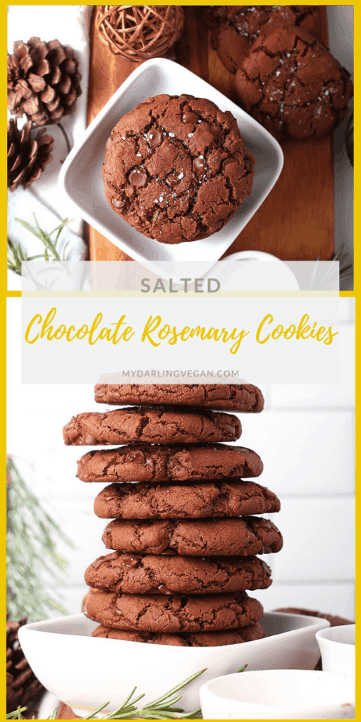 These ultra-fudgy, super chewy, Salted Chocolate Rosemary Cookies are filled with fresh rosemary and chocolate chips in every bite for a deliciously seasonal cookie. Made in under 30 minutes.
