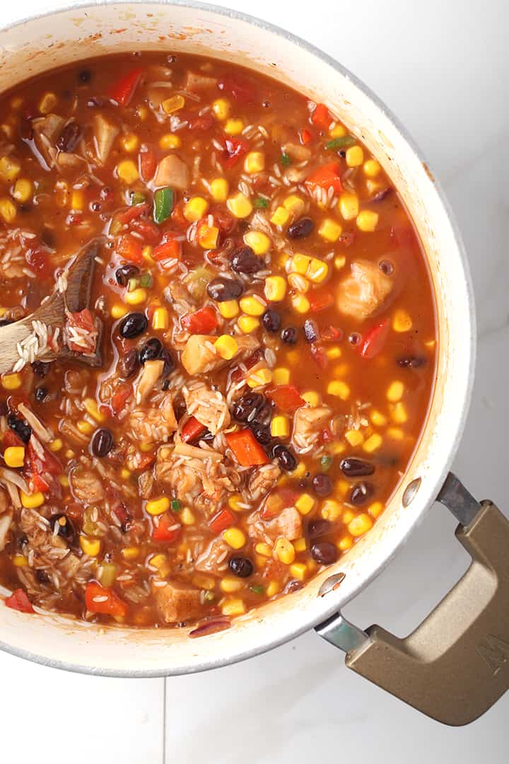 One-pot burrito bowls in soup pot