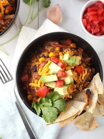 Vegan Burrito Bowl with Avocados and Tomatoes