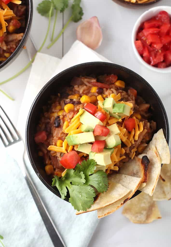 Vegan Burrito Bowl with Avocados and Tomatoes